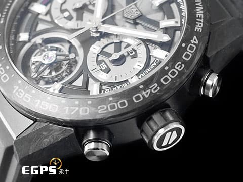 Tag Heuer 泰格 豪雅 Carrera Calibre Heuer 02T 卡萊拉系列 Tourbillon Chronograph&nbsp;計時碼錶 CAR5A8W.FT6071 鍛造碳 + 黑色PVD鈦金屬 鏤空面盤 陀飛輪 台灣公司貨 自動上鍊 45mm