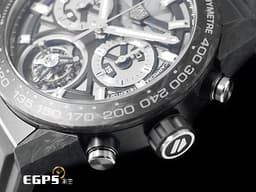 Tag Heuer 泰格 豪雅 Carrera Calibre Heuer 02T 卡萊拉系列 Tourbillon Chronograph&nbsp;計時碼錶 CAR5A8W.FT6071 <font color="#05f0f0">鍛造碳 + 黑色PVD鈦金屬 鏤空面盤 陀飛輪</font><font color="#FF0000"> 台灣公司貨</font> 自動上鍊 45mm