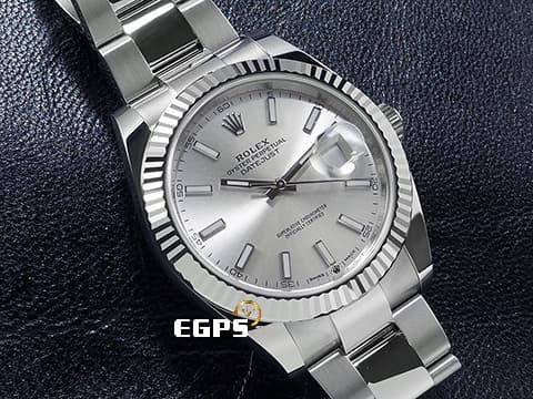 ROLEX 勞力士 Datejust 41 蠔式日誌型 126334 銀色面盤搭配柱狀夜光時標 DJ41 不鏽鋼 經典三角坑紋錶圈 2023年保單 蠔式（Oyster）三節錶帶 自動上鍊 41mm