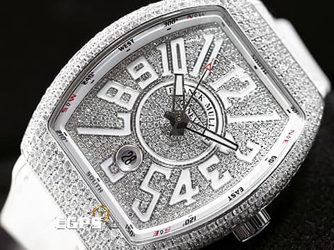 Franck Muller 法蘭穆勒 FM Vanguard YACHT V41 SC DT 不鏽鋼材質 精鑲滿天星鑽石白色面盤 精鑲鑽石錶圈 自動上鏈&nbsp;40.8X50mm