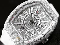 Franck Muller 法蘭穆勒 FM Vanguard YACHT V41 SC DT 不鏽鋼材質 <font color="#05f0f0">精鑲滿天星鑽石白色面盤 精鑲鑽石錶圈</font> 自動上鏈&nbsp;40.8X50mm