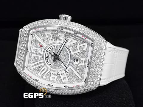 Franck Muller 法蘭穆勒 FM Vanguard YACHT V41 SC DT 不鏽鋼材質 精鑲滿天星鑽石白色面盤 精鑲鑽石錶圈 自動上鏈&nbsp;40.8X50mm