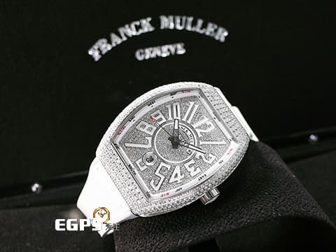 Franck Muller 法蘭穆勒 FM Vanguard YACHT V41 SC DT 不鏽鋼材質 精鑲滿天星鑽石白色面盤 精鑲鑽石錶圈 自動上鏈&nbsp;40.8X50mm