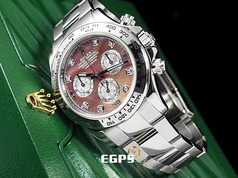 ROLEX 勞力士 Cosmograph Daytona 宇宙計時型 迪通拿 116509NC 計時碼表 18K白金 已停產絕版鑽石時標珍珠貝母 搭配三眼塘金小錶盤 2021年保卡 自動上鍊 40mm