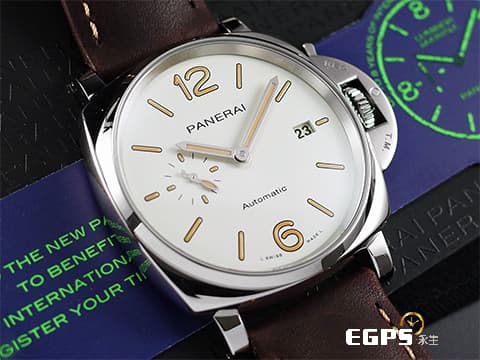 PANERAI 沛納海  LUMINOR DUE PAM1046 小秒針 PAM01046 白色奶油面盤 夜光指針   2020年保單   沛納海專利護橋 不鏽鋼  自動上鍊 42mm
