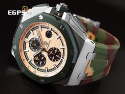 Audemars Piguet 愛彼 AP錶 Royal Oak Offshore 皇家橡樹 離岸型 26400SO.OO.A054CA.01 <font color=#006400>綠色陶瓷框 迷彩 大熊貓</font> 26400 SO 計時碼表 <font color=#FF0000>2018年保卡 另附原廠卡其綠色橡膠錶帶</font> 自動上鍊 44mm