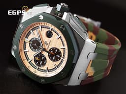 Audemars Piguet 愛彼 AP錶 Royal Oak Offshore 皇家橡樹離岸型 計時碼表 26400SO.OO.A054CA.01 綠色陶瓷框 <font color=#FF0000>稀有迷彩配色款，2018年保單，新式保卡</font>  <font color=#006400> 大熊貓 原廠迷彩膠帶 </font>  <font color=#FFFF33> 此錶歡迎各路錶友以 PP、AP、RM、勞力士 來店交換，本店將以最高價評估～</font>  自動上鏈 44mm