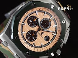 Audemars Piguet 愛彼 AP錶 Royal Oak Offshore 皇家橡樹離岸型 計時碼表 26400SO.OO.A054CA.01 綠色陶瓷框 <font color=#FF0000>稀有迷彩配色款，2018年保單，新式保卡</font>  <font color=#006400> 大熊貓 原廠迷彩膠帶 </font>  <font color=#FFFF33> 此錶歡迎各路錶友以 PP、AP、RM、勞力士 來店交換，本店將以最高價評估～</font>  自動上鏈 44mm