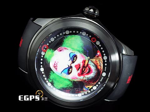 CORUM 崑崙 Bubble 泡泡錶 L390/03634 立體小丑  藝術家Matt Barnes  另類藝術 黑色面盤  PVD鍍黑鈦金屬材質  特殊半球體拱形雙面玻璃鏡面 無指針內圈顯示設計  全球限量88只 自動上鍊&nbsp;52mm