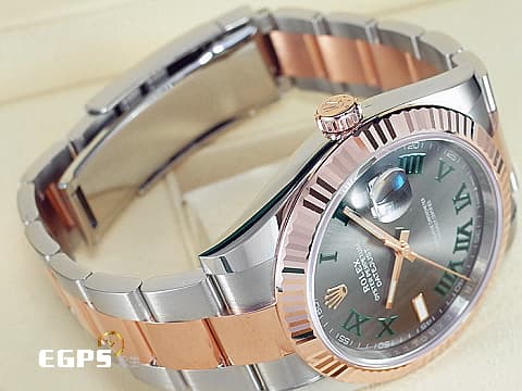 ROLEX 勞力士 Datejust 41 蠔式日誌型 126331 綠羅馬時標面盤 半金款 永恆玫瑰金 DJ41 經典三角坑紋錶圈 2025年新式綠卡蠔式（Oyster）三節錶帶 自動上鍊 41mm