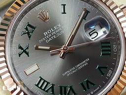 ROLEX 勞力士 Datejust 41 蠔式日誌型 126331 <font color=#228B22>綠羅馬時標面盤</font> 半金款 永恆玫瑰金 DJ41 經典三角坑紋錶圈 <font color=#FF0000>2025年新式綠卡蠔式（Oyster）三節錶帶</font> 自動上鍊 41mm