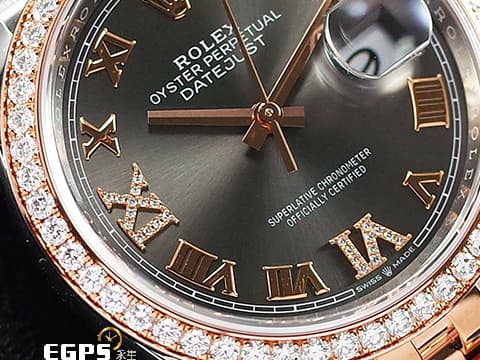 ROLEX 勞力士 DATEJUST 蠔式日誌型 DJ36 126281RBR 永恒玫瑰金半金款&nbsp;原鑲鑽石錶圈、銀灰色VI &amp; IX鑽面&nbsp;2026年保卡&nbsp;自動上鏈 36mm