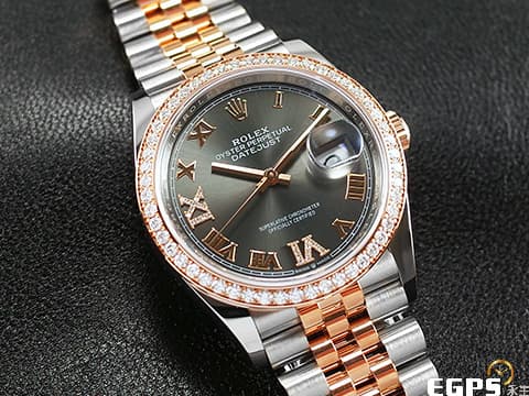 ROLEX 勞力士 DATEJUST 蠔式日誌型 DJ36 126281RBR 永恒玫瑰金半金款&nbsp;原鑲鑽石錶圈、銀灰色VI &amp; IX鑽面&nbsp;2026年保卡&nbsp;自動上鏈 36mm