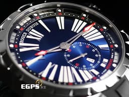 ROGER DUBUIS 羅傑杜彼 DBEX0602 Excalibur<font color="#ff0000"> 王者系列 </font>不鏽鋼材質<font color="#0582f5"> 藍色放射紋面盤</font> 夜光指針及時標 <font color="#fafa01">2019年保單 台灣公司貨</font>&nbsp; 自動上鍊 45mm