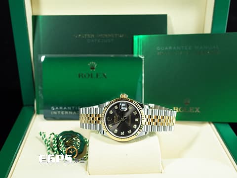 ROLEX 勞力士 DateJust DJ 31 278273 不鏽鋼＆18K黃金材質 半金款  深灰色鑽石時標面盤 原廠鑲嵌鑽石時標  2026年保卡 五珠紀念型錶帶  自動上鍊 31mm