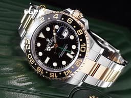 ROLEX 勞力士 GMT-Master II 蠔式 格林威治型 116713LN&nbsp;<font color="#009100">綠色兩地時區指針</font>&nbsp;116713 LN&nbsp;<font color="#f5dea8">18K黃金 半金款</font>&nbsp;陶瓷外圈&nbsp;<font color="#FF0000">2017年保卡 </font> 自動上鏈 40mm