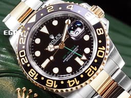 ROLEX 勞力士 GMT-Master II 蠔式 格林威治型 116713LN&nbsp;<font color="#009100">綠色兩地時區指針</font>&nbsp;116713 LN&nbsp;<font color="#f5dea8">18K黃金 半金款</font>&nbsp;陶瓷外圈&nbsp;<font color="#FF0000">2017年保卡 </font> 自動上鏈 40mm