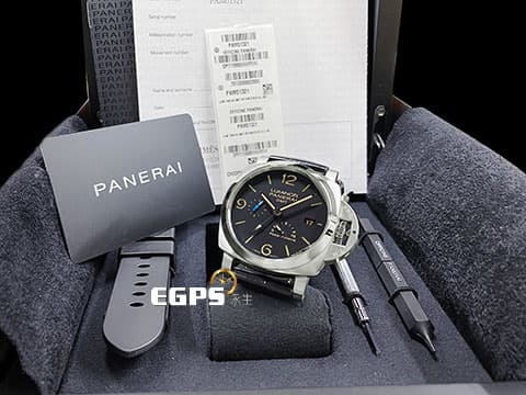 PANERAI 沛納海 Luminor Marina PAM01321 三日鍊 PAM1321 經典三明治面盤 藍色小秒針 菸草色夜光  2022年保單 兩地時間 動能儲存顯示 自動上鍊  44mm