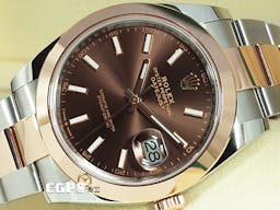 ROLEX 勞力士 Datejust 41 蠔式日誌型 126301 玫瑰金半金款 <font color=#FF0000>2022年保單新式保卡 </font> <font color=#d2691e>巧克力色面盤 </font> <font color=#FFFF33>蠔式大板鏈節錶帶款</font> 自動上鏈 41mm