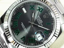 ROLEX 勞力士 Datejust 41 蠔式日誌型 126334 <font color="#ADADAD">石板灰色面盤</font>搭配<font color="#009100">綠羅馬時標 溫布頓</font> 不鏽鋼 DJ41 經典三角坑紋錶圈 <font color="#FF0000">2026年保卡 蠔式（Oyster）三節錶帶</font> 自動上鍊 41mm