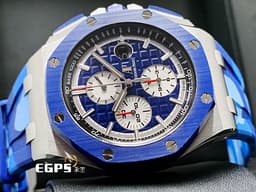 Audemars Piguet 愛彼 AP錶 Royal Oak Offshore 皇家橡樹 離岸型 26400SO.OO.A335CA.01 <font color=#4169e1>藍色陶瓷圈 藍色熊貓面盤</font> ROO 計時碼表 不鏽鋼 26400 SO <font color=#FF0000>藍迷彩 大熊貓 限量400只 2019年新式保卡</font> 自動上鏈 44mm