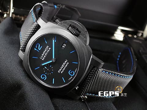 PANERAI 沛納海 Luminor Marina Carbotech™ PAM01661&nbsp;碳纖維複合材質錶殼 PAM1661 藍色夜光三明治面盤&nbsp;三日鍊 小秒針 2022年保單 自動上鍊 44mm