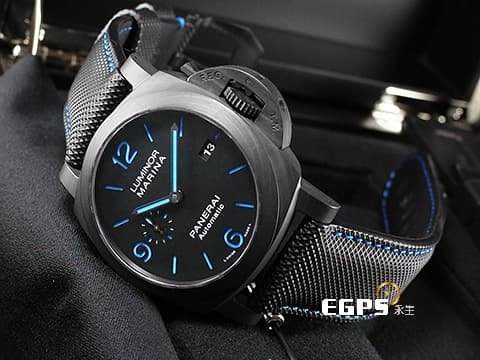 PANERAI 沛納海 Luminor Marina Carbotech 碳纖維複合材質錶殼 PAM1661 ���色夜光三明治面盤 PAM01661 三日鍊 小秒針 2022年保單 自動上鍊 44mm