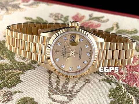 ROLEX 勞力士 Datejust 蠔式日誌型 69178 原廠鑽石時標面盤&nbsp;18K黃金材質 經典三角坑紋錶圈&nbsp;自動上鍊 26mm