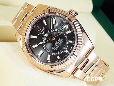 ROLEX 勞力士 Sky-Dweller 326935 天行者 年曆錶 兩地時區 18K永恆玫瑰金材質 鍊帶款 深銠銀灰色面盤 2019年保卡&nbsp;自動上鏈 42mm