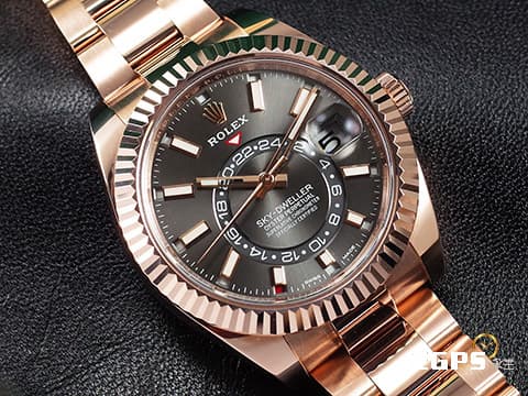 ROLEX 勞力士 Sky-Dweller 326935 天行者 年曆錶 兩地時區 18K永恆玫瑰金材質 鍊帶款 深銠銀灰色面盤 2019年保卡&nbsp;自動上鏈 42mm