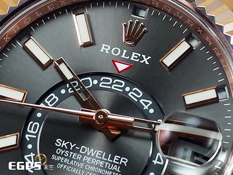 ROLEX 勞力士 Sky-Dweller 326935 天行者 年曆錶 兩地時區 18K永恆玫瑰金材質 鍊帶款 深銠銀灰色面盤 2019年保卡&nbsp;自動上鏈 42mm