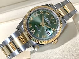 ROLEX 勞力士 Datejust 36 蠔式日誌型 126233 <font color="#6D8E23">原廠VI、IX鑲鑽 橄欖綠色面盤</font> 半金款 18K黃金 DJ36 經典三角坑紋錶圈 <font color="#FF0000">2022年新式保卡 蠔式（Oyster）三節錶帶</font> 自動上鍊 36mm
