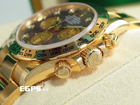 ROLEX 勞力士 Daytona 迪通拿 116508 18K黃金材質&nbsp;停產款 黑貝母幻彩面盤搭配搪金珍珠貝母幻彩計時盤&nbsp;原鑲鑽石時標 防偽內圈  2019保卡 部分膠膜未撕極新品&nbsp;自動上鍊 計時碼表 40mm