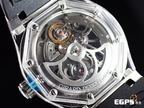 GIRARD PERREGAUX GP 芝柏 LAUREATO 桂冠系列 ABSOLUTE LIGHT 81071-43-231-FB6A 八角形藍寶石水晶玻璃錶殼 鏤空面盤 2020年保單 全球限量88只 新錶訂價：2,530,000元&nbsp;自動上鏈&nbsp;44mm