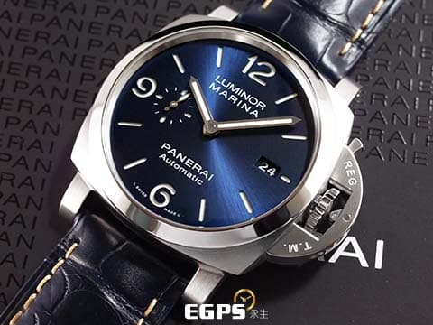 PANERAI 沛納海 Luminor Marina PAM01313 三日鍊 小秒針 藍色放射紋三明治面盤 PAM1313 2024年保卡 自動上鍊 44mm