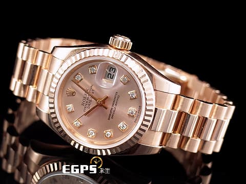 ROLEX 勞力士 Datejust 179175 永恆玫瑰金材質 原廠鑲嵌鑽石時標 日亮金色面盤&nbsp;已回勞力士服務中心做保養 延長保固到2028年 自動上鍊&nbsp;26mm