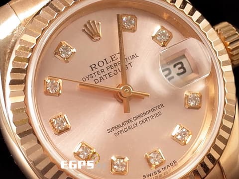 ROLEX 勞力士 Datejust 179175 永恆玫瑰金材質 原廠鑲嵌鑽石時標 日亮金色面盤&nbsp;已回勞力士服務中心做保養 延長保固到2028年 自動上鍊&nbsp;26mm