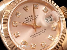 ROLEX 勞力士 Datejust 179175 永恆玫瑰金材質 <font color="#05f0f0">原廠鑲嵌鑽石時標</font> <font color="#fbefdf">日亮金色面盤</font>&nbsp;<font color="#FF0000">已回勞力士服務中心做保養 延長保固到2028年 </font>自動上鍊&nbsp;26mm