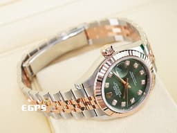 ROLEX 勞力士 Lady-Datejust 28 蠔式日誌型 279171 <font color="#6D8E23">原廠鑲石時標 橄欖綠色面盤</font> DJ28 <font color="#f3baa1">永恆玫瑰金 半金款</font> 經典三角坑紋外圈 <font color="#FF0000">2020年保單 紀念型（Jubilee）五銖錶帶</font> 自動上鏈 28mm