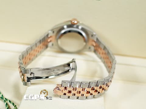 ROLEX 勞力士 Lady-Datejust 28 蠔式日誌型 279171 原廠鑲石時標 橄欖綠色面盤 DJ28 永恆玫瑰金 半金款 經典三角坑紋外圈 2020年保單 紀念型（Jubilee）五銖錶帶 自動上鏈 28mm