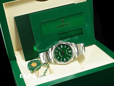 ROLEX 勞力士 Oyster Perpetual 124300 經典 蠔式恆動型 超夯、超熱門、超搶手的綠色面盤 OP41 大三針 不鏽鋼 2024年保單 自動上鍊 41mm