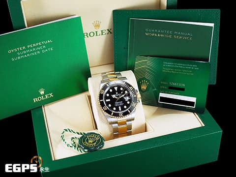 ROLEX 勞力士 Submariner Date 蠔式 潛航者 126613LN 陶瓷框 18K黃金 半金款 黑水鬼 126613 LN 新款3235機芯 2024年保卡 潛水錶 自動上鍊 41mm
