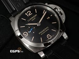 PANERAI 沛納海 Luminor GMT 3 Days PAM01320 <font color=#be9672>經典三明治面盤 淡褐色夜光時標 菸草面</font> PAM1320 <font color=#49bcd7>藍色小秒針</font> 三日鍊 兩地時區 動能顯示 <font color=#FF0000>絕版透明錶背款</font> 自動上鍊 44mm