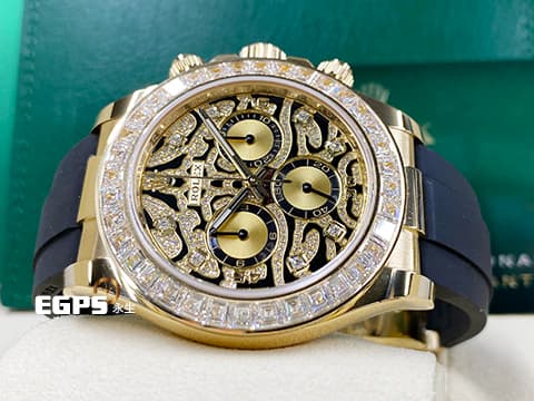 ROLEX 勞力士 DAYTONA 迪通拿 116588TBR 18K黃金材質 原廠鑲嵌鑽錶 抽象虎紋滿天星鑽石面盤 大梯鑽錶圈 足球巨星內馬爾Neymar同款  已經絕種的猛虎面 2021年保卡 自動上鏈 40mm