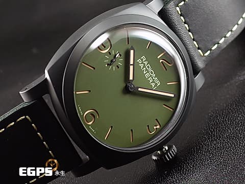 PANERAI 沛納海 RADIOMIR PAM997 啞光黑色陶瓷材質 PAM00997 軍綠色三明治面盤 三日鍊 手上鍊 台灣公司貨&nbsp;2019年保單 極新品相，RADIOMIR軍綠色系列，啞光黑色陶瓷是手上鍊版本最有質感的款式之一  48mm
