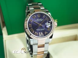 ROLEX 勞力士 DateJust 31 蠔式日誌型 278271 <font color=#B15BFF>原廠VI鑲鑽時標 茄紫色面盤</font> 永恆玫瑰金 半金款 DJ31 經典三角坑紋錶圈 <font color=#FF0000>2024年保單 蠔式（Oyster）三節板帶</font> 自動上鍊 31mm