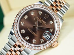 ROLEX 勞力士 DateJust 278381 18K永恆玫瑰金&amp;不鏽鋼材質 半金款 <font color="#d9c0af">巧克力色面盤</font> <font color="#05f0f0">原廠鑲嵌鑽石錶圈、時標</font>&nbsp;<font color="#FF0000">2020年新式保卡</font> 自動上鍊 31mm