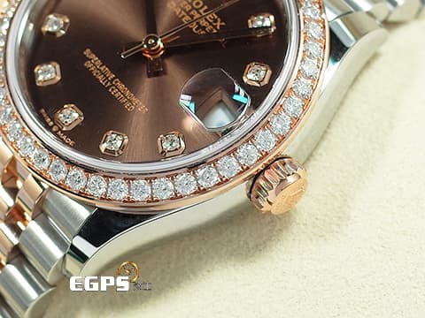 ROLEX 勞力士 DateJust 278381 18K永恆玫瑰金&amp;不鏽鋼材質 半金款 巧克力色面盤 原廠鑲嵌鑽石錶圈、時標&nbsp;2020年新式保卡 自動上鍊 31mm