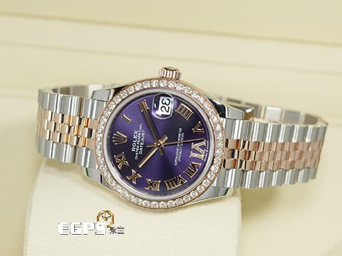 ROLEX 勞力士 DateJust 278381RBR 18K永恆玫瑰金 半金款 薰衣草紫色面盤 原廠鑲嵌鑽石VI時標 原廠鑲嵌鑽石錶圈 2025年保卡 自動上鍊 31mm