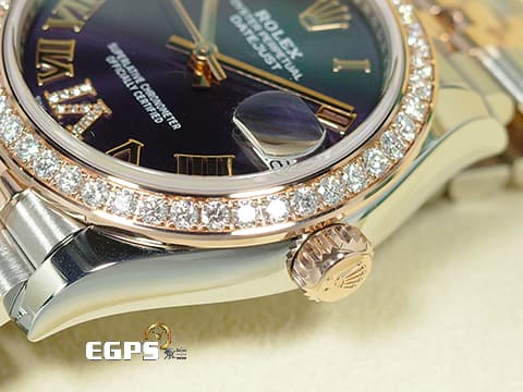 ROLEX 勞力士 DateJust 278381RBR 18K永恆玫瑰金 半金款 薰衣草紫色面盤 原廠鑲嵌鑽石VI時標 原廠鑲嵌鑽石錶圈 2025年保卡 自動上鍊 31mm
